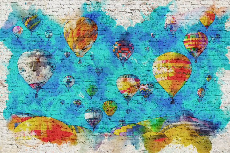 Wallpaper | Brick wall and hot air-balloons