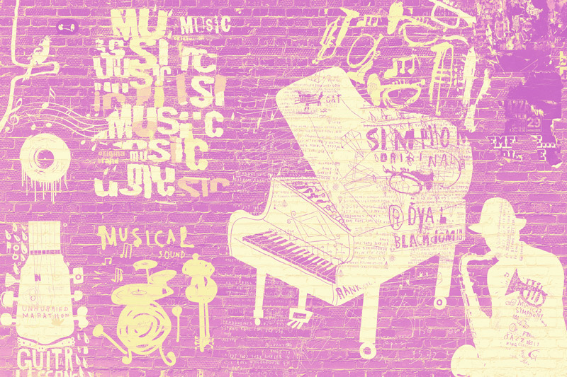 Wallpaper | Pink and yellow musical brick wall