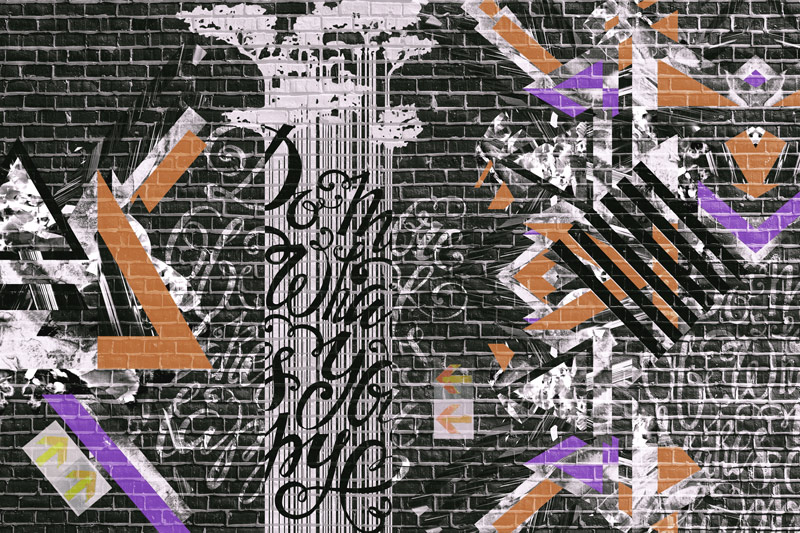 Wallpaper | Orange black graffiti brick wall