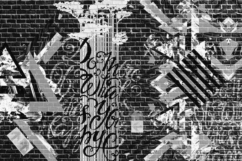 Wallpaper | Black and white graffiti brick wall