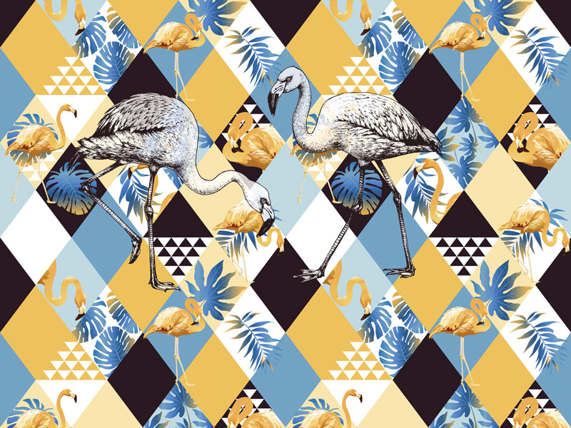 Wallpaper | Abstract yellow blue flamingo design