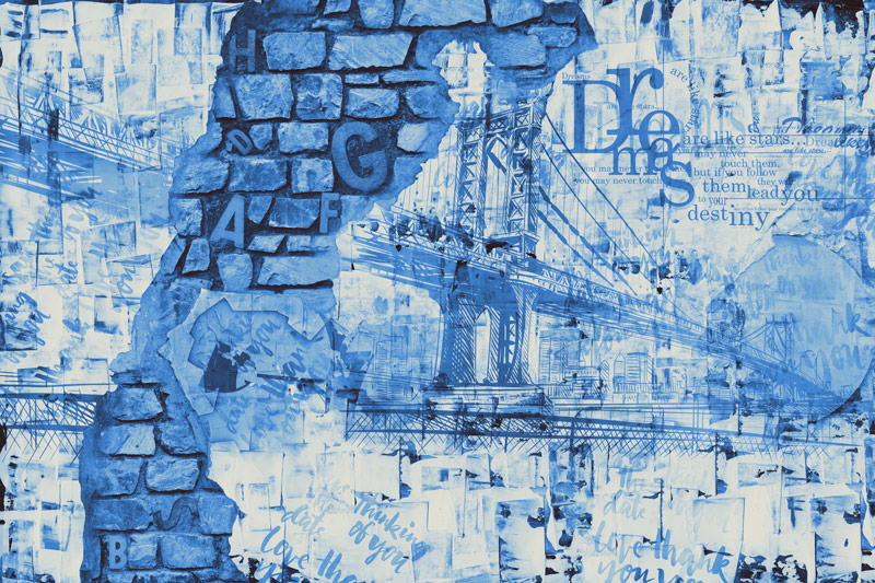 Wallpaper | Bricks and city blue