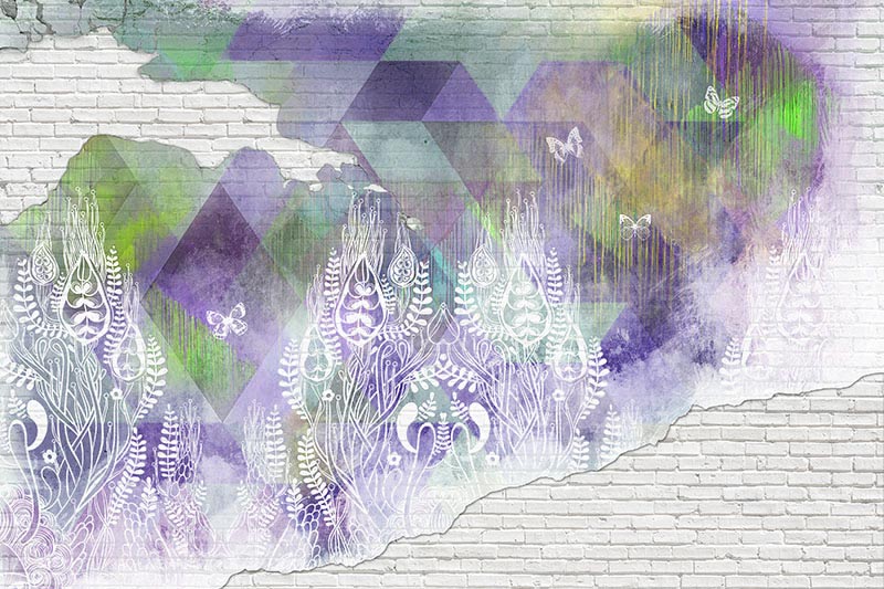 Wallpaper | Abstract brick wall design purple green