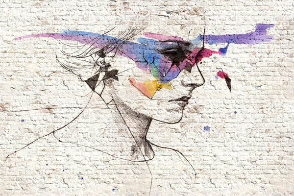 Wallpaper | Abstract woman painted on brick wall
