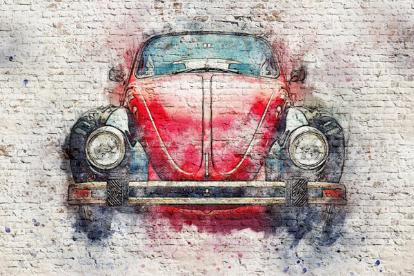 Wallpaper | Old red car on brick wall