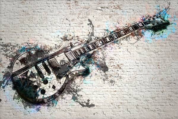 Wallpaper | Guitar brick wall blue
