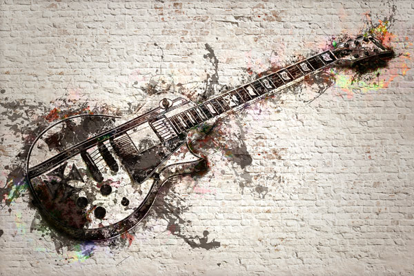 Wallpaper | Guitar brick wall fire