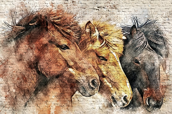 Wallpaper | Horses brick wall