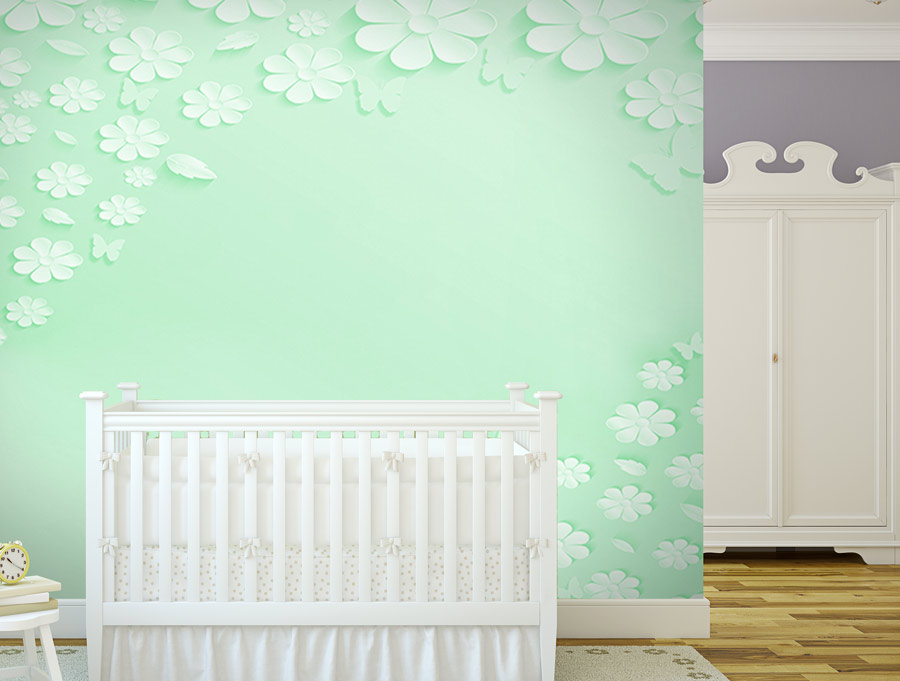 Wallpaper | Light green flowers and butterflies