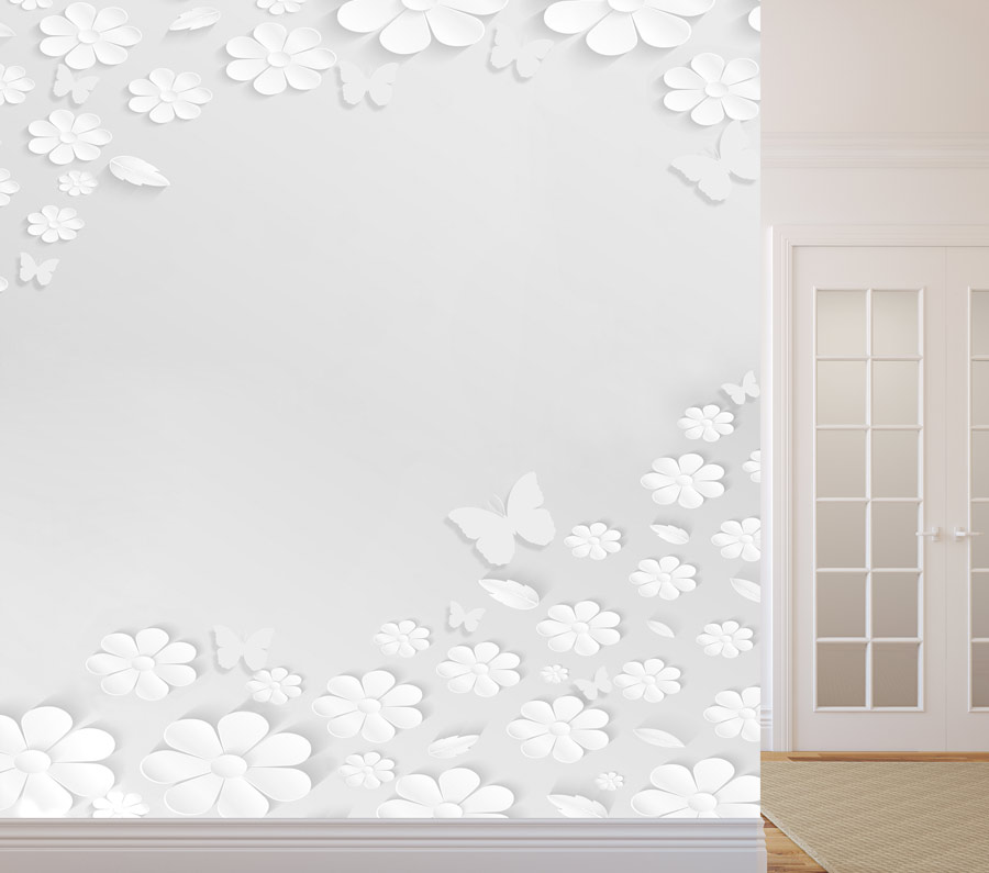 Wallpaper | White flowers and butterflies